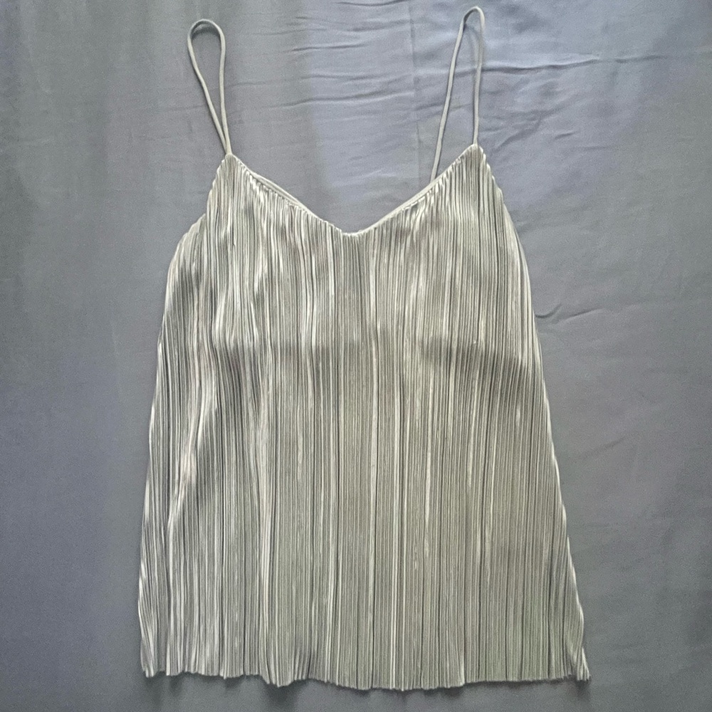 H&M Sage Green Pleated Spaghetti Strap Blouse | XS